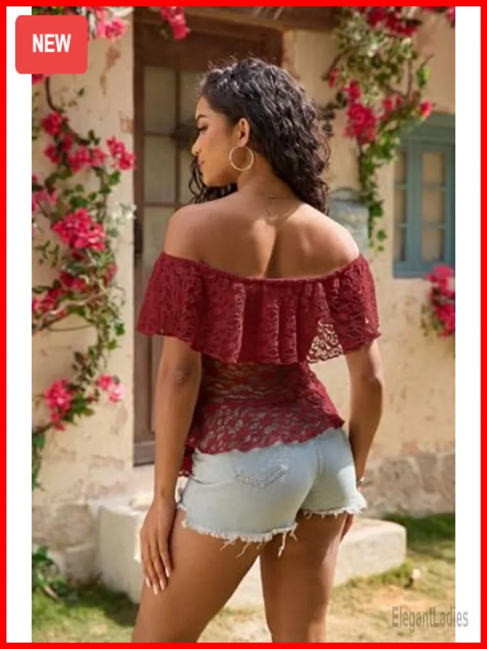 Off Shoulder Lace Top Sheer See Through Short Sleeve Blouse
